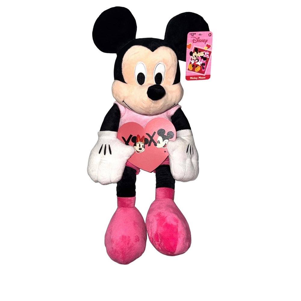 Disney Mickey Mouse Valentines Day Retired Plush Pink Heart Card Full Size NWT